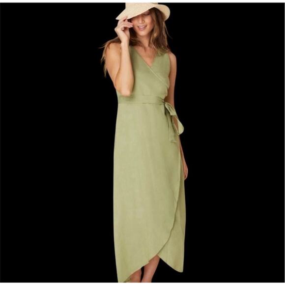 NWT Andie Womens Green Maxi Wrap Linen Blend Dress Medium Sleeveless Lightweight - Picture 1 of 3